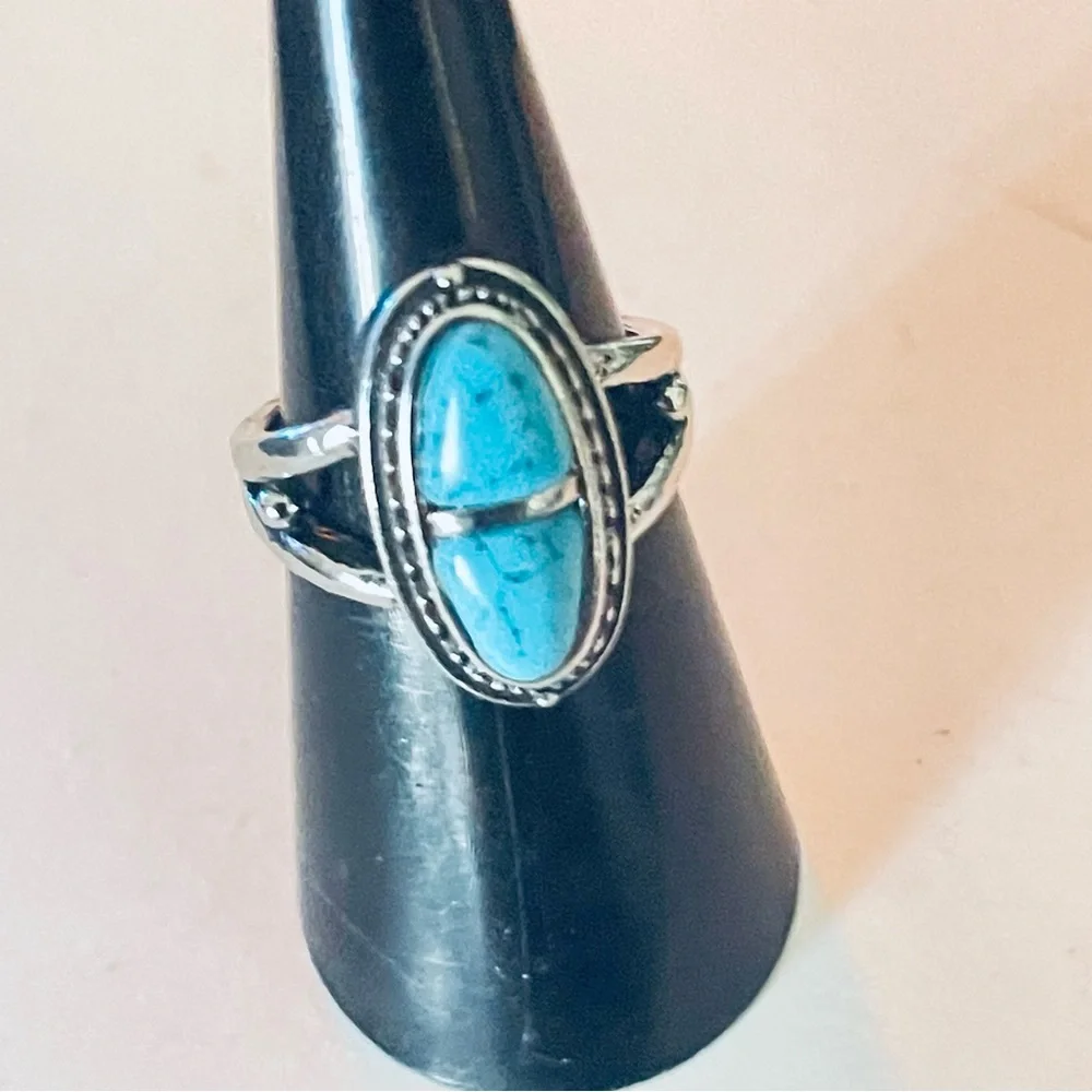 New Natural Blue Turquoise Navajo Genuine Silver Handmade OOAK Ring - Picture 10 of 16